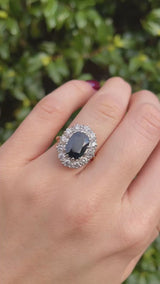 Vintage 1977 Natural Sapphire & Diamond Cluster Engagement Ring