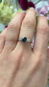Vintage Sapphire & Diamond Three Stone Trilogy Engagement Ring