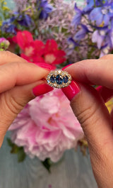 Vintage Blue Sapphire & Diamond 14ct Gold Triple Cluster Ring