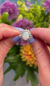 Vintage 1970s Opal & Diamond White Gold Cluster Ring
