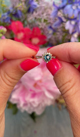Vintage Blue Topaz & Diamond 9ct Gold Sweetheart Ring