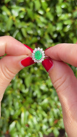 Vintage 1980 Emerald & Diamond 18ct White Gold Cluster Ring
