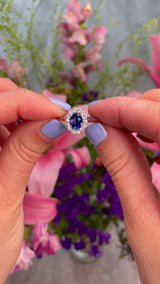 Sri Lankan Blue Sapphire & Diamond White Gold Cluster Ring
