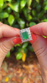 Vintage 1976 Natural Emerald & Diamond 18ct Gold Panel Ring
