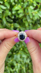Vintage 1975 Natural Sapphire & Diamond Cluster Engagement Ring