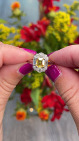 Art Deco Style Yellow Sapphire & Diamond Platinum Panel Ring