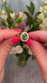 Vintage 1990s Emerald & Diamond Bezel Cluster Ring