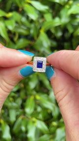 Art Deco Blue Sapphire & Diamond Gold and Platinum Panel Ring