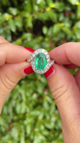 Natural Emerald & Diamond White Gold Crossover Engagement Ring