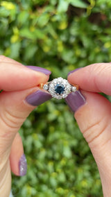 Vintage 1970s Sapphire & Diamond 18ct Gold Cluster Ring