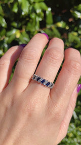 Vintage 1970s Sapphire & Diamond White Gold Half Eternity Band Ring