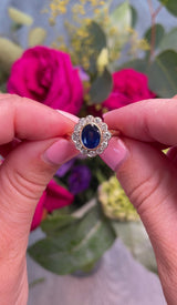 Antique Edwardian Style Blue Sapphire & Diamond Cluster Ring