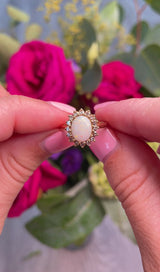 Vintage Opal & Diamond 18ct Gold Oval Cluster Ring