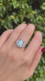 Art Deco 1920s Style Aquamarine & Diamond Platinum Engagement Ring
