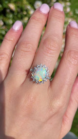 Vintage Opal & Diamond 18ct White Gold Cluster Ring