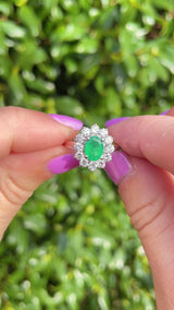 Natural Emerald & Diamond White Gold Cluster Engagement Ring