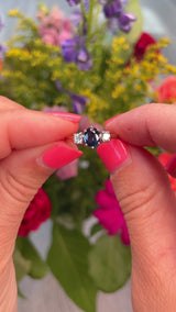 Vintage 1980s Blue Sapphire & Diamond Three Stone Ring