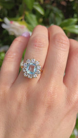 Aquamarine & Diamond 18ct Gold Cluster Engagement Ring