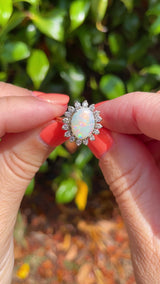 Vintage Natural Opal & Diamond Gold Oval Cluster Ring