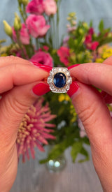 Art Deco Style Blue Sapphire & Diamond 18ct Gold Panel Ring