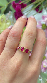 Antique Ruby & Diamond 18ct Gold Carved Half Hoop Ring