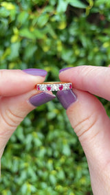 Vintage Ruby & Diamond 18ct Gold Half Eternity Wedding Band Ring