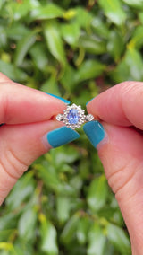 Vintage 1980 Ceylon Sapphire & Diamond Cluster Ring