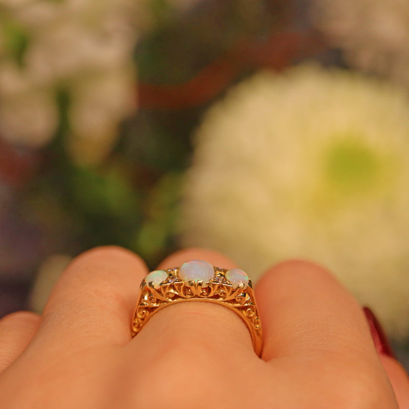 Ellibelle Jewellery ANTIQUE EDWARDIAN OPAL & DIAMOND GOLD RING