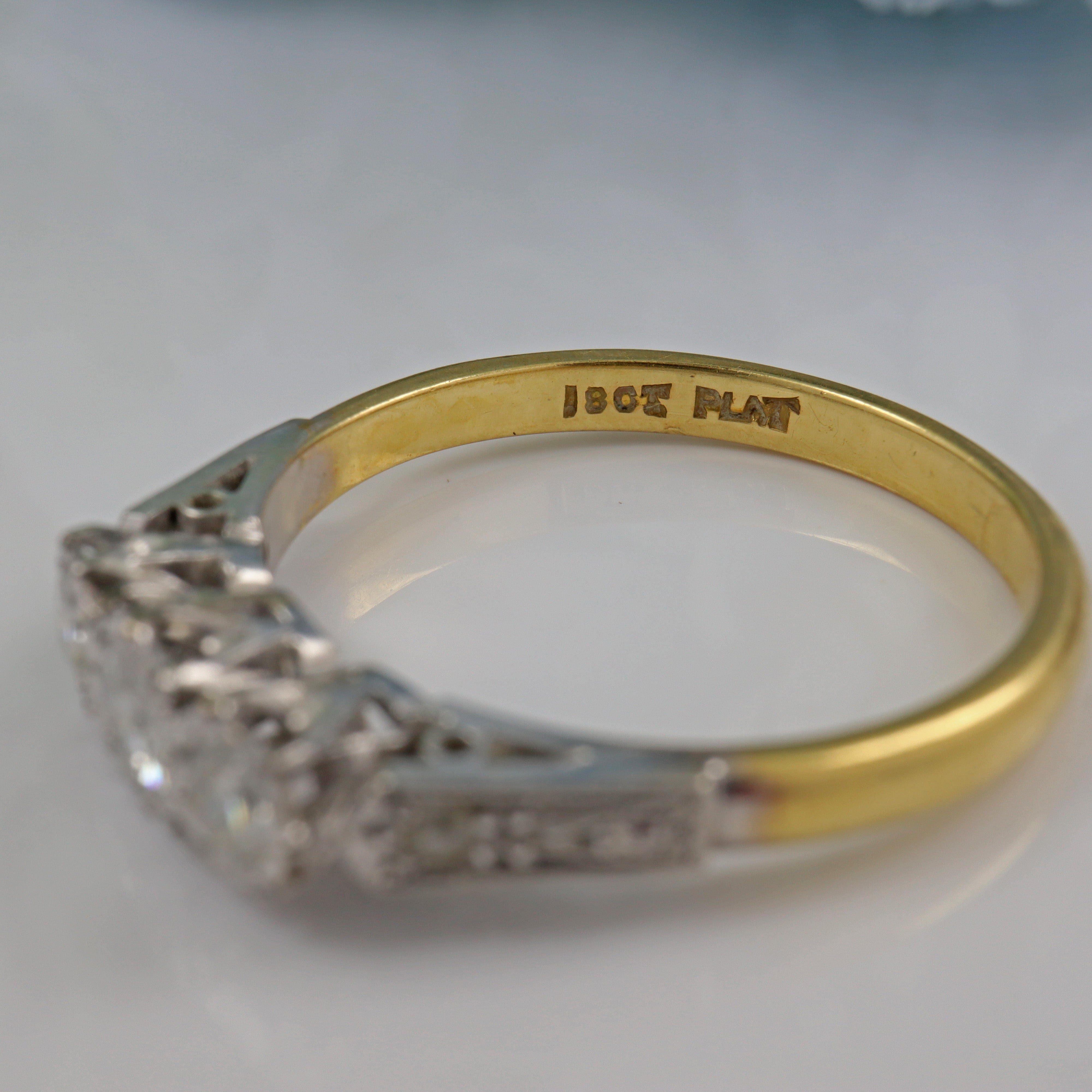 Ellibelle Jewellery ART DECO DIAMOND 18CT GOLD TRILOGY RING