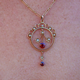 Ellibelle Jewellery Antique Edwardian Garnet & Pearl Pendant Necklace