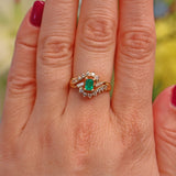 Ellibelle Jewellery Emerald & Diamond 14ct Gold Crossover Ring