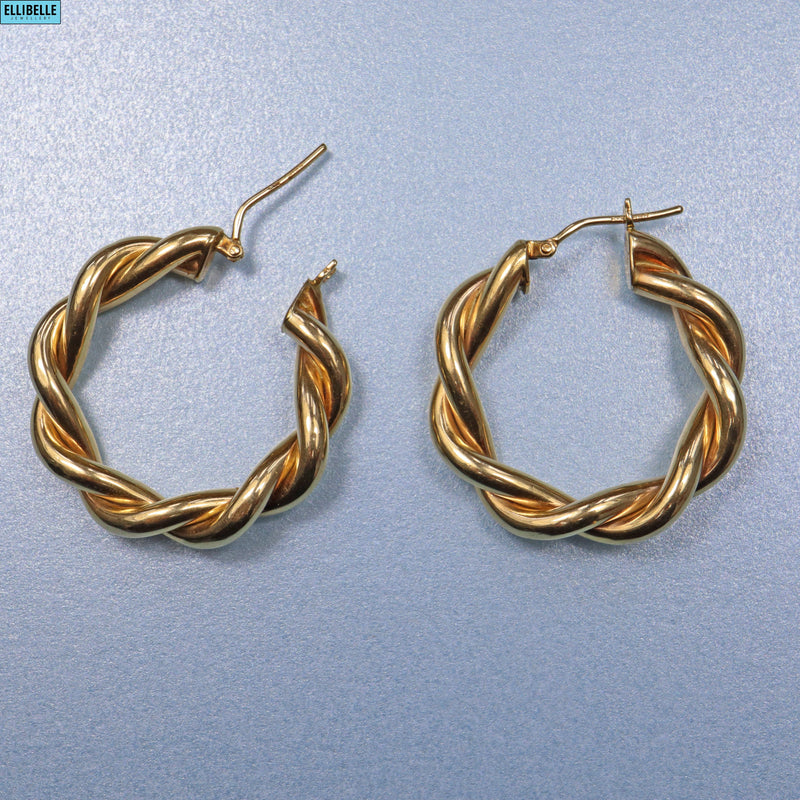 Ellibelle Jewellery VINTAGE 9CT GOLD ROPE-TWIST HOOP EARRINGS