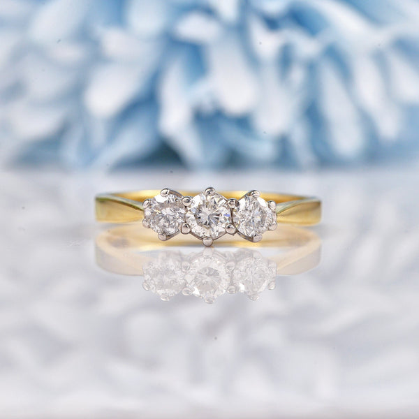 Ellibelle Jewellery Vintage Diamond 18ct Gold Three Stone Engagement Ring (0.50ct)