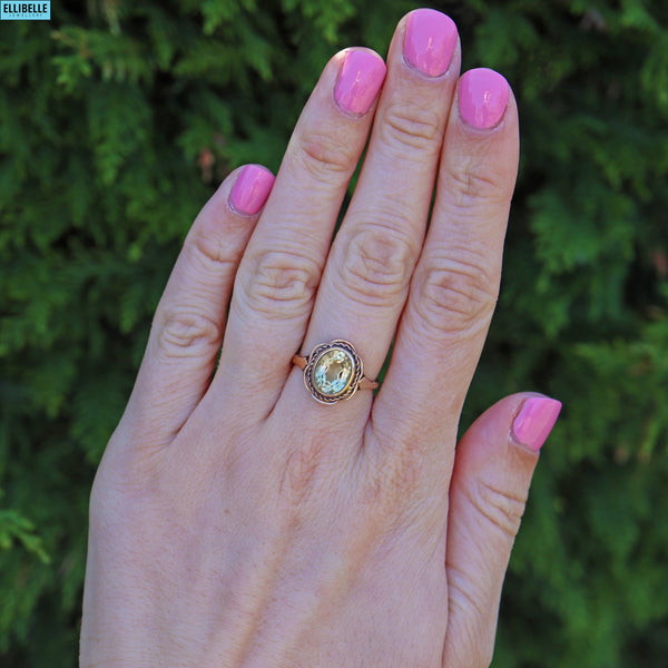 VINTAGE 1960S CITRINE 9CT GOLD SOLITAIRE RING