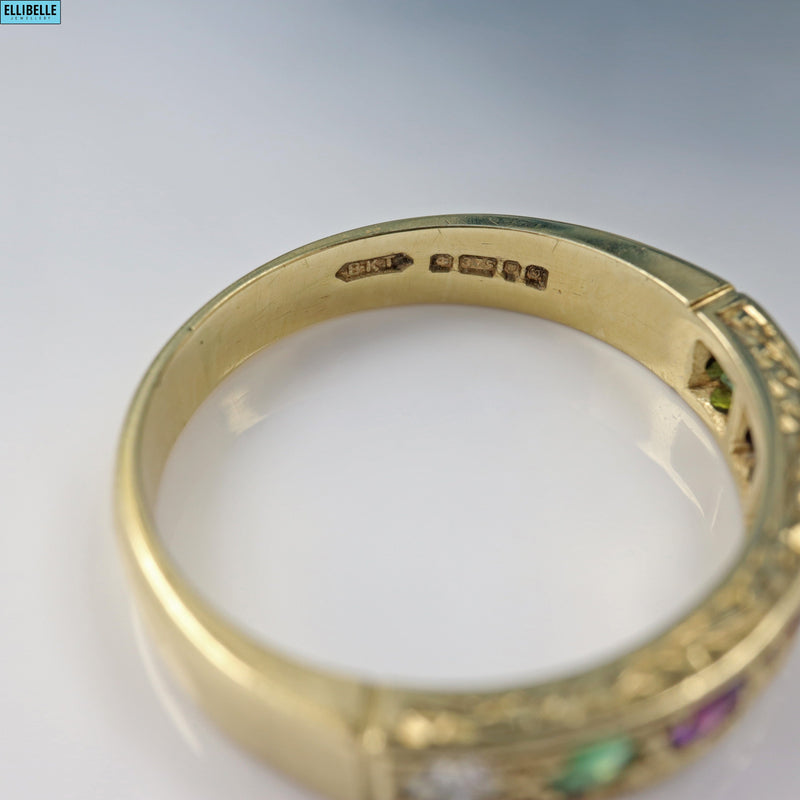 Ellibelle Jewellery VINTAGE 9CT GOLD MULTI-GEM 'DEAREST' HALF ETERNITY RING