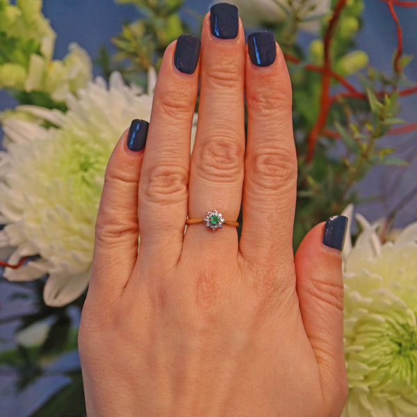 Ellibelle Jewellery VINTAGE EMERALD & DIAMOND CLUSTER RING