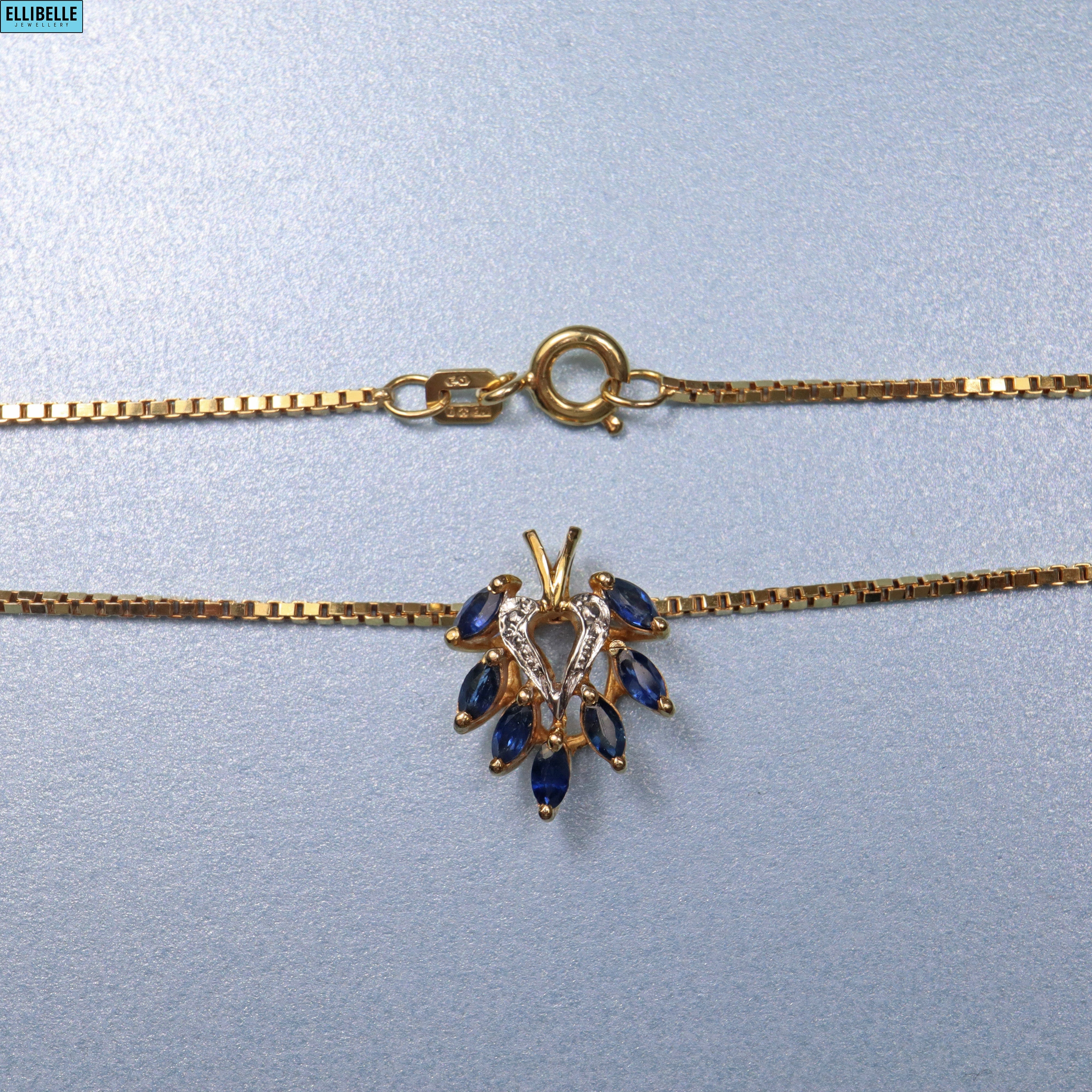 Ellibelle Jewellery VINTAGE MARQUISE SAPPHIRE 9CT GOLD PENDANT NECKLACE