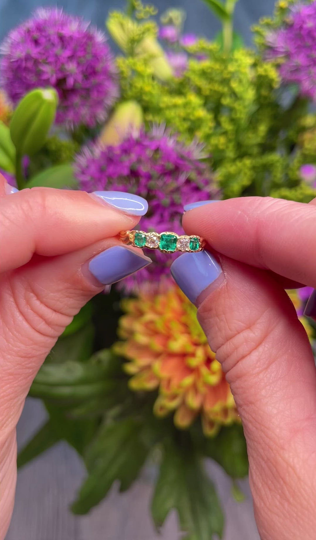 Antique Victorian Emerald & Diamond Five Stone Ring