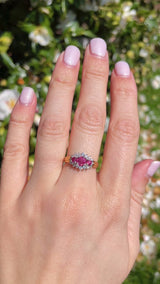 Vintage 1990 Ruby & Diamond 18ct Gold Cluster Ring