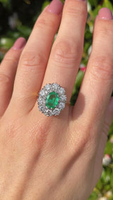 Vintage 1983 Emerald & Diamond 18ct Gold Cluster Ring