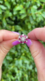 Vintage 1972 Ruby & Diamond 18ct White Gold Star Cluster Ring