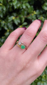 Vintage 1977 Emerald & Diamond 18ct Gold "Toi et Moi" Ring