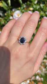 Vintage 1986 Sapphire & Diamond 18ct Gold Cluster Ring