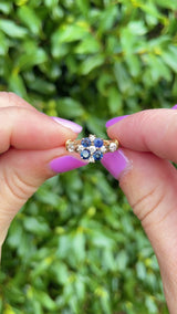 Vintage Blue Sapphire & Diamond Gold Flower Cluster Ring