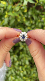Vintage 1984 Sapphire & Diamond 18ct Gold Cluster Ring