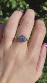 Vintage Australian Black Opal 18ct Gold Ring