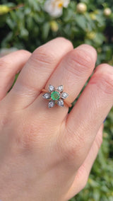 Vintage Emerald & Diamond Rose Gold Flower Cluster Ring