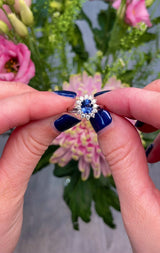 Blue Sapphire & Diamond Platinum Oval Cluster Ring