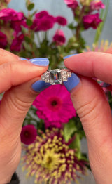 Art Deco Style Aquamarine & Diamond Platinum Ring