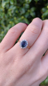 Vintage Blue Sapphire & Diamond 18ct Gold Cluster Ring